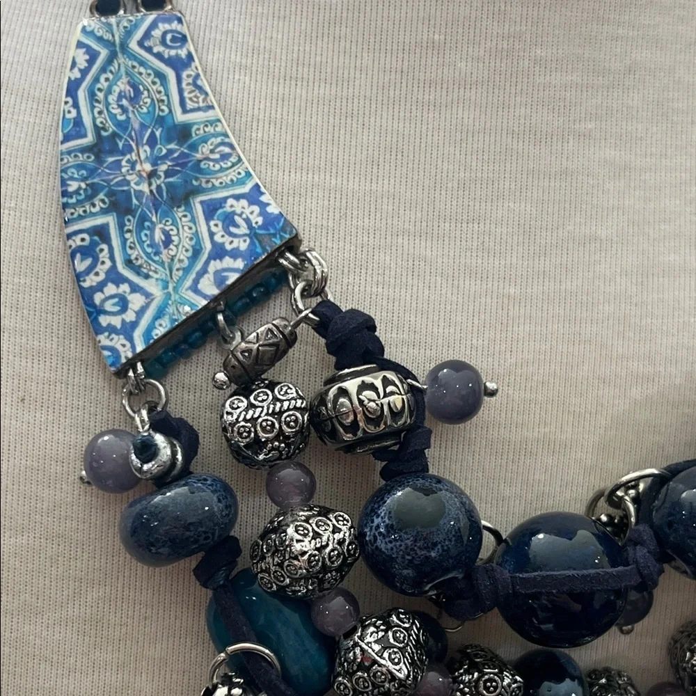 Vintage Blue and Silver Beaded Necklace